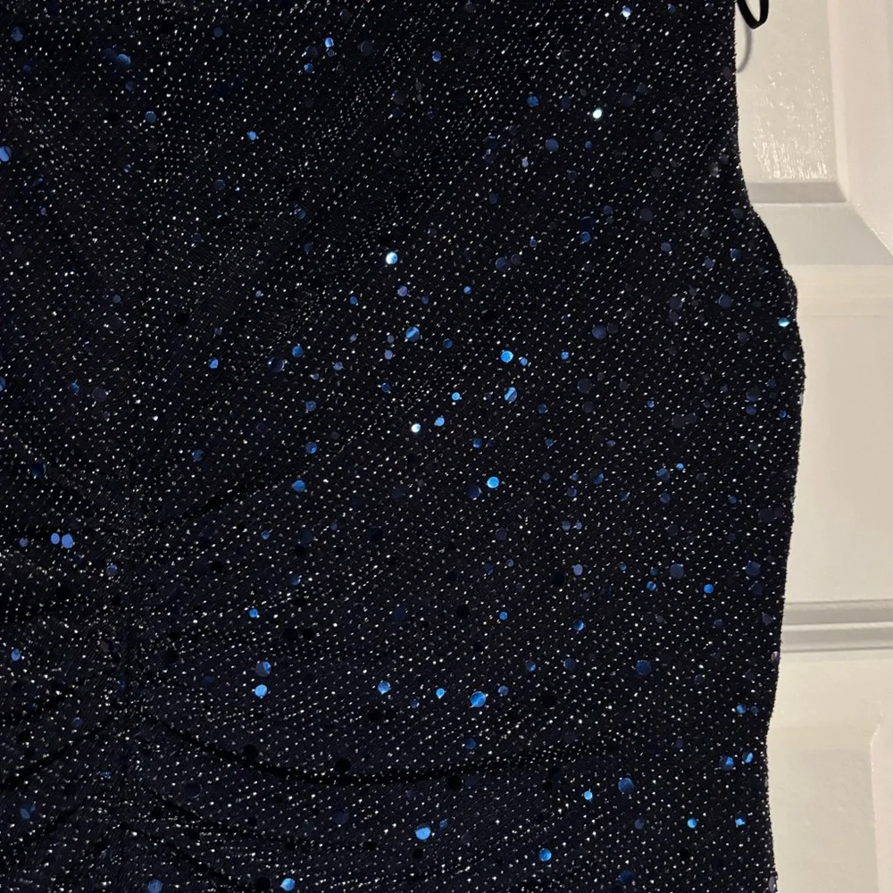 Alex Evenings Sparkly Navy Ruched Cocktail Dress, size 12P - Picture 8 of 10